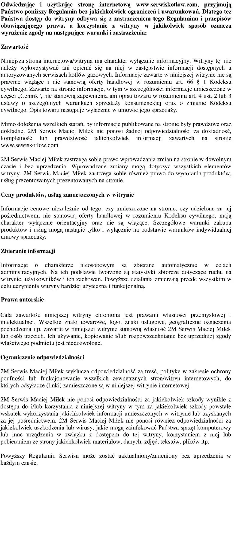 regulamin strony serwiskotlow.com